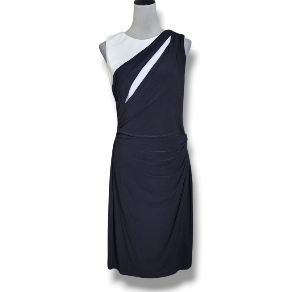 Lauren Ralph Lauren Black & White Draped Cocktail Dress Size 14